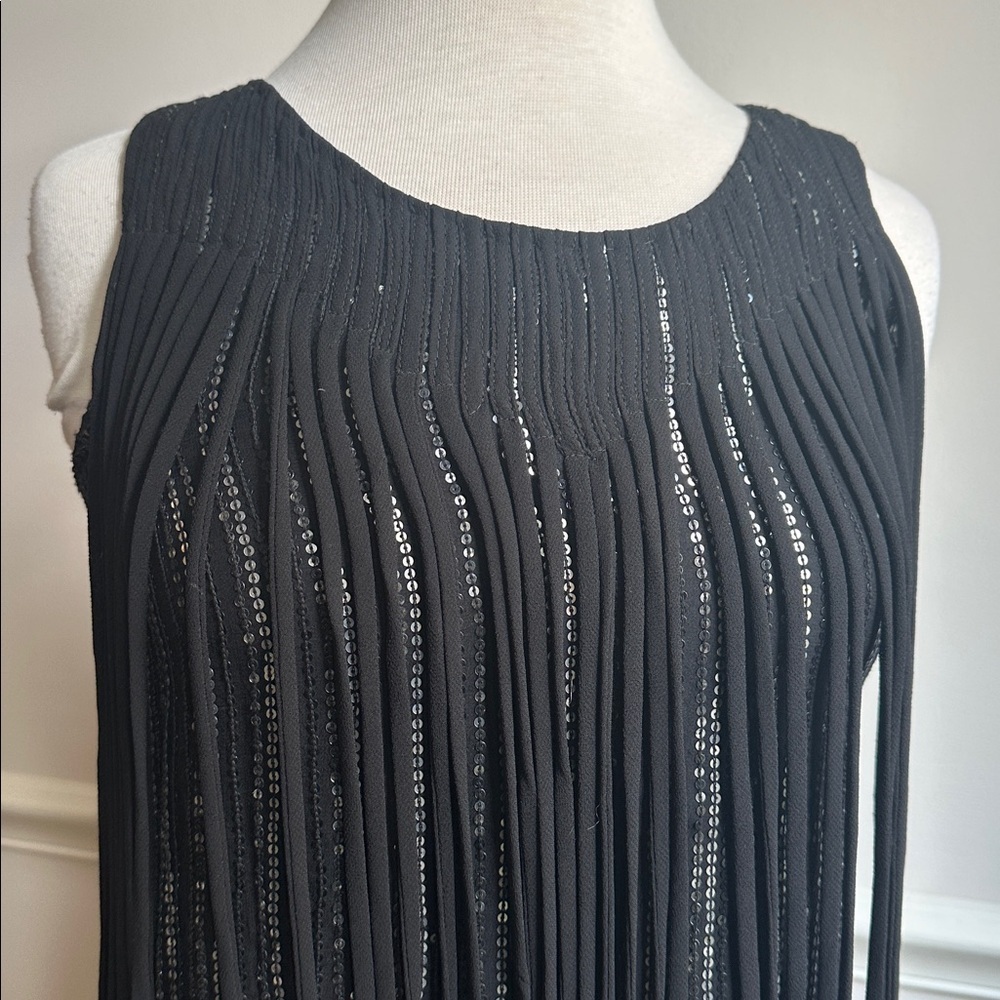 Parker Bryant dress fringe trim sequins silk size small black NWT - Picture 4 of 9